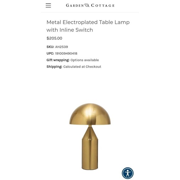 NEW! Modern Golden Mushroom Looking Lamp! Gold Light for Accent Table - Picture 4 of 5